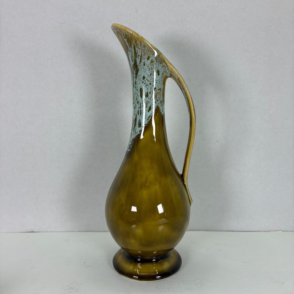 Vintage USA Pottery Green Ewer Vase/Pitcher